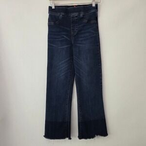 Spanx Wide Leg Jeans Dark Blue Raw Hem Pull On Womens Size S/P